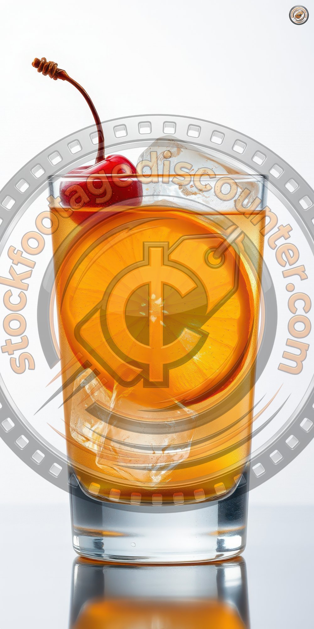 Refreshing cocktail with orange slice and cherry served over ice in a clear glass