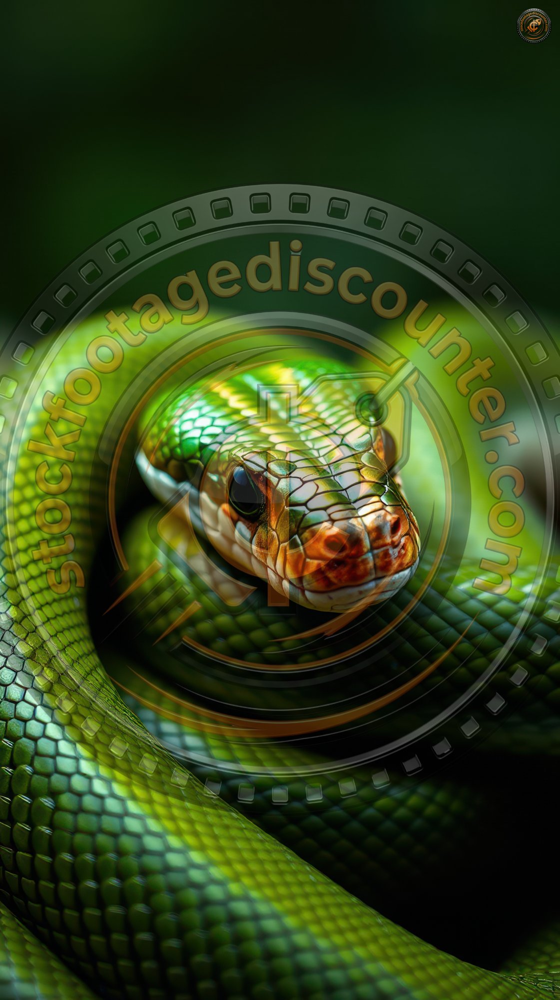 Green tree python resting on a branch in a lush rainforest during daylight