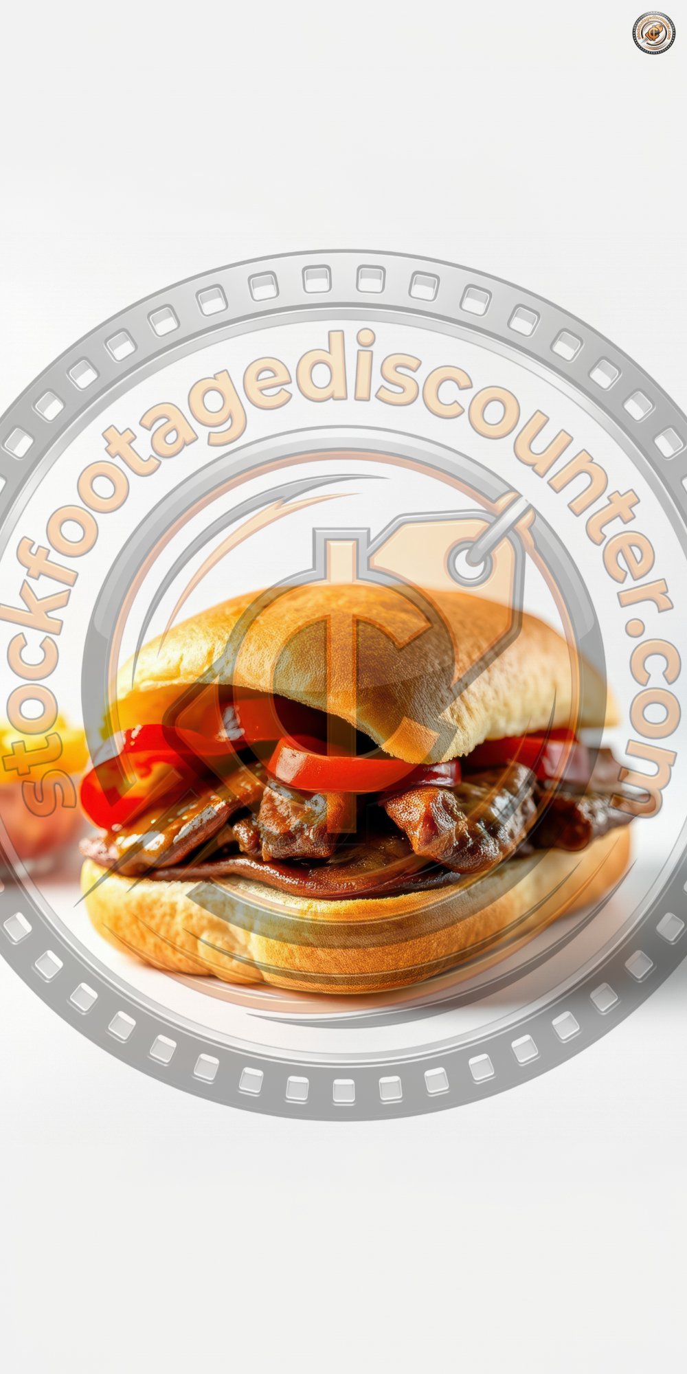 Flavorful beef sandwich with fresh vegetables and side of fries served on a white background