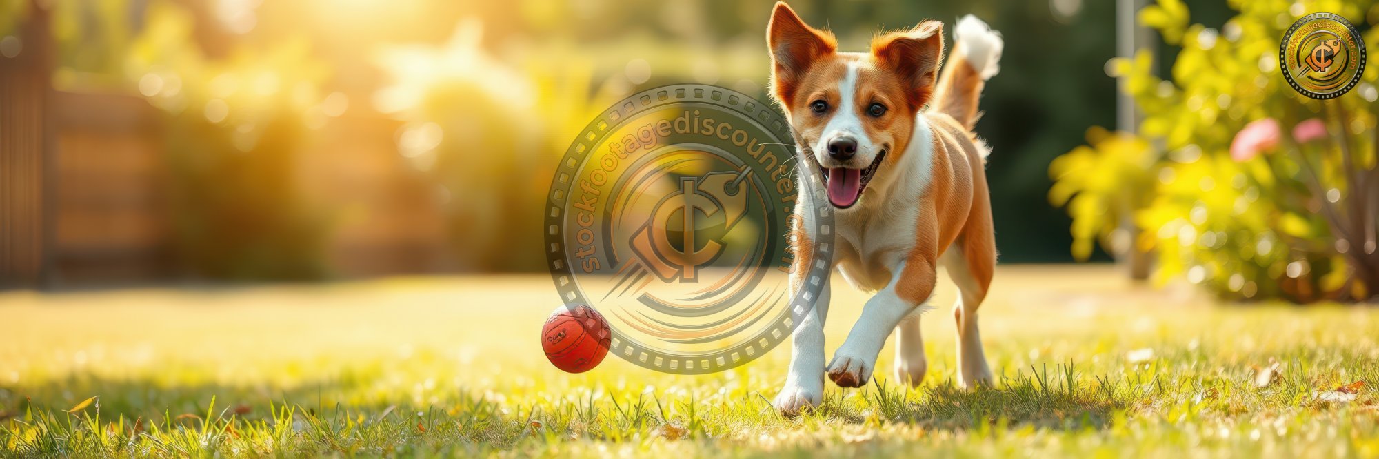 A small, brown and white dog with a joyful expression runs energetically across a vibrant green lawn