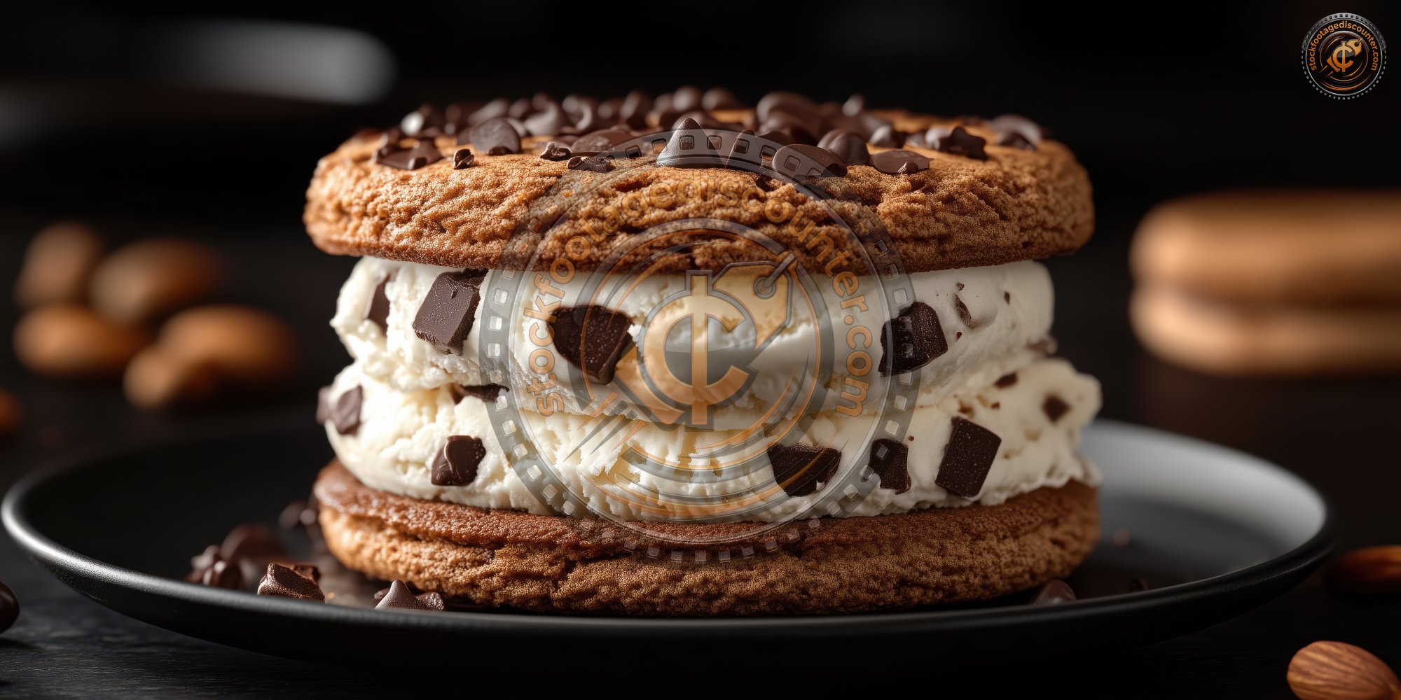 A Gourmet Ice Cream Sandwich With Rich Creamy Ice Cream Between Two Chocolate Chip Cookies On A Dark Background Icecream 1737730562 Gigapixel Standard 6x