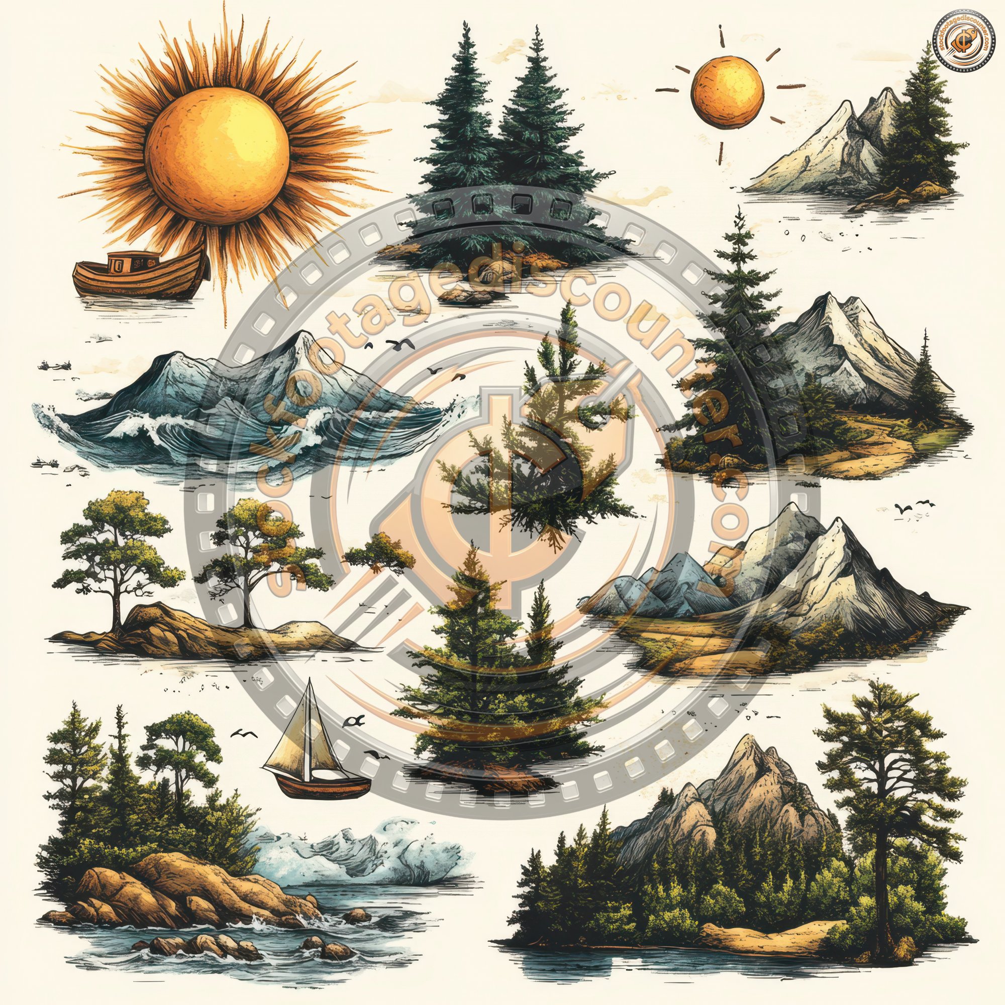 Hand Drawn Set Of Natural Elements Sun Trees Moun C953899a 9535 45e4 Bf29 D7b1ab34a8ef 3 Gigapixel Standard 6x