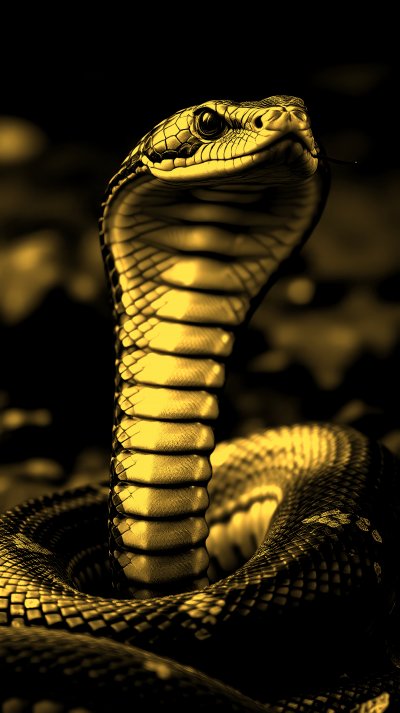 S n a k e   r i s e s   w i t h   h o o d   e x p a n d e d   i n   l u s h   g r e e n   s u r r o u n d i n g s   d u r i n g   d a y l i g h t   i n   a   d e n s e   f o r e s t