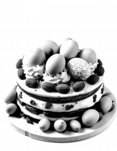 C o l o r f u l   E a s t e r   c a k e   d e c o r a t e d   w i t h   e g g s   a n d   a l m o n d s   f o r   s p r i n g   c e l e b r a t i o n