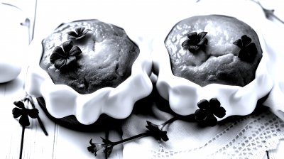 C o l o r f u l   d e s s e r t   w i t h   v i b r a n t   f l o w e r s   p l a c e d   o n   a   w o o d e n   s u r f a c e   s u r r o u n d e d   b y   d e c o r a t i v e   e l e m e n t s