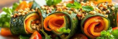 Colorful vegetable rolls filled with fresh ingredients served on a plate