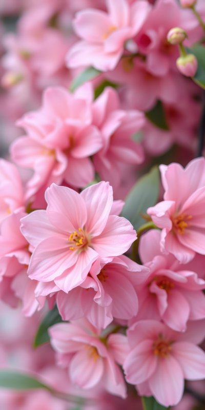 Beautiful cluster of pink flowers blooming in a sunny garden during spring season