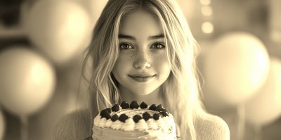 A Birt Ay Girl Holding A Cake. Happy Birt Ay. U 3ed2d489 1342 4d1c 919e 2190451df046 3 Gigapixel Standard 6x Sepia
