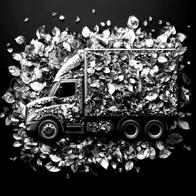 A Green Delivery Truck Surrounded By Colorful Lea 83fb9604 E6f1 4cc6 97d2 5c68f2c7ebdb 2 Gigapixel Standard 6x Bw