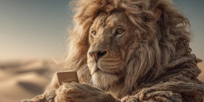 A Lion Holding A Smartphone While Looking At The C 4e1dca9e Fd4f 4c19 85ca 770d160abe0f 2 Gigapixel Standard 6x