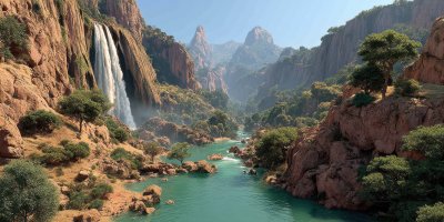 A Majestic Waterfall Cascades Down Rocky Cliffs W 9cdccf30 A7c6 4d04 94b2 F6f1fd84fd42 1 Gigapixel Standard 6x