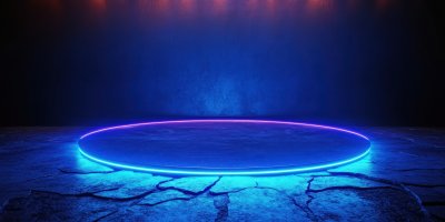 A Round Platform Lit With Neon Blue Lights In A D 9a0775bf B7cd 46f7 94df 0732cf7da331 0 Gigapixel Standard 6x