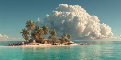 A Small Tropical Island With Lush Palm Trees Sits 69ad7c0e D169 4b8d 8e22 Cd36468ce035 2 Gigapixel Standard 6x