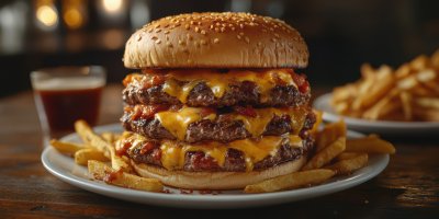 A Towering Cheeseburger Stacked With Multiple Pat F67b8830 5b20 404f 9d79 0205d2118471 3 Gigapixel Standard 6x