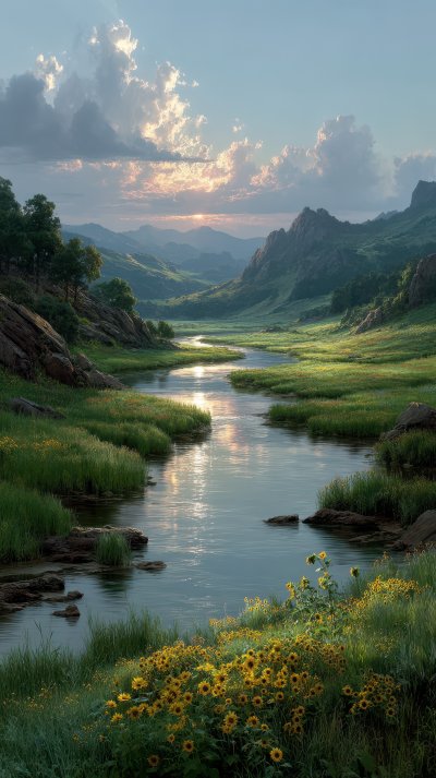 A Tranquil River Winds Through Lush Green Valleys A68deb9e 7898 40ad B45b B1a89f40cbdd 2 Gigapixel Standard 6x
