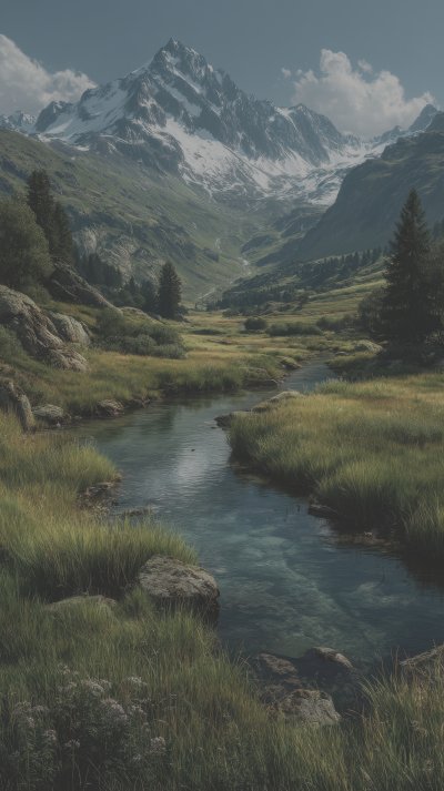 Alpine Meadow With River And Snow Capped Mountain Dc11e7b8 Cbfc 4ec1 A029 E14a99473235 0 Gigapixel Standard 6x Lc