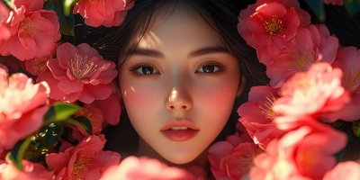 Asian Woman In The Camellia Forest. Summer Backgr 89f58fec D975 4271 Abfe 860c6f39723d 2 Gigapixel Standard 6x