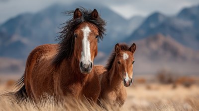 Bay Horse Protecting Her Baby Foal In A Paddock. 8e0f45e4 Ad85 41ca A39d C411aee8fa8a 1 Gigapixel Standard 6x