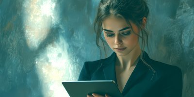 Business Woman Using Digital Tablet Business Woman Ultra Realistic Photorealistic Ar 2 1 Stylize 250 1737488597 Gigapixel Standard 6x Tealorange