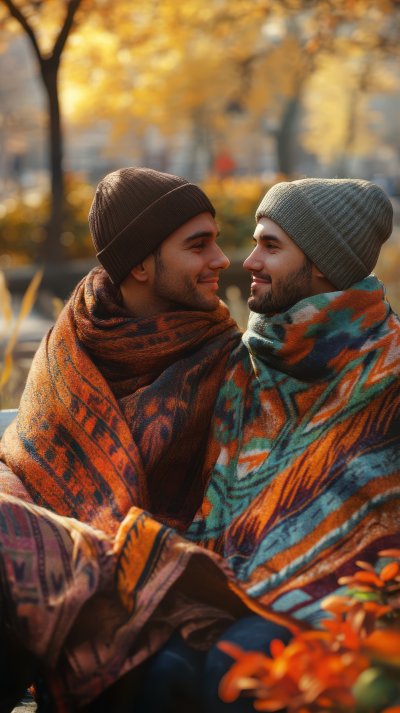 Cheerful Gay Boyfriends Wrapped In Shawl Sitting F3a6258a 996d 4a58 800e 08f35a2590ce 0 Gigapixel Standard 6x