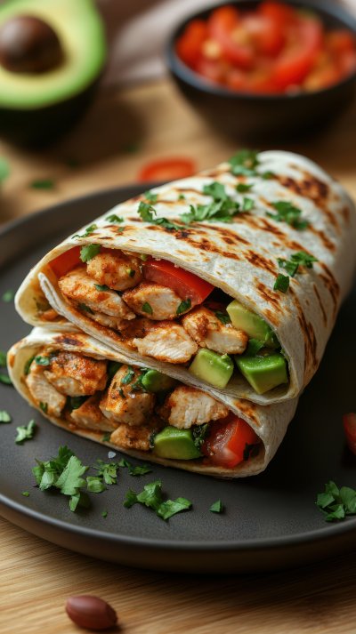 Chicken Avocado And Tomato Wrap On Plate. Chicken A3f65c54 02ca 4b74 8242 67b01b244afe 3 Gigapixel Standard 6x