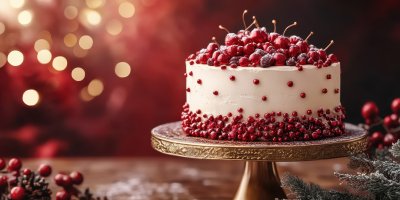 Christmas Cake On Golden Cake Stand. Copy Space. 0adad680 5b77 47ba 9b23 Fb24d323002a 0 Gigapixel Standard 6x