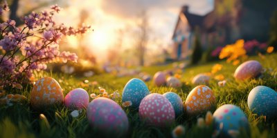 Colorful Easter Eggs Displayed In A Serene Garden 384795ad 6fd7 47d9 Ad6e 185cdda91173 1 Gigapixel Standard 6x