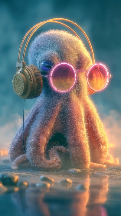Cool Neon Party Dj Octopus Wearing Headphones And 23f39f67 03f4 492b A337 4e1fa3780669 2 Gigapixel Standard 6x Tealorange