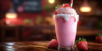 Delicious Strawberry Milkshake On Wooden Table. M 68caa630 B022 49f1 9633 024535d0da09 0 Gigapixel Standard 6x