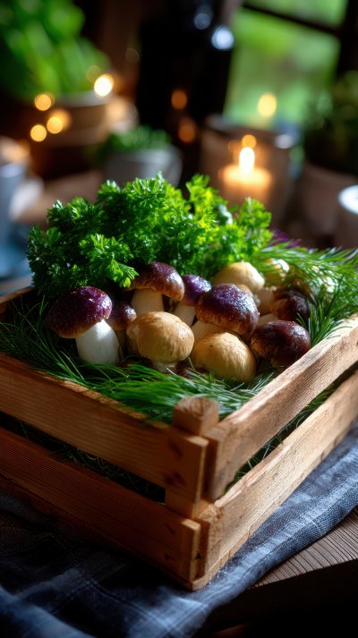 Different Wild Mushrooms In Crate On Wooden Backg 676e11a6 A71e 40d8 84fd Aa91d8fff14b 2 Gigapixel Standard 6x