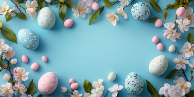 Easter Eggs With Flowers On A Blue Background In Ef79811c A703 4bb2 8074 9c9cabdd754d 2 Gigapixel Standard 6x