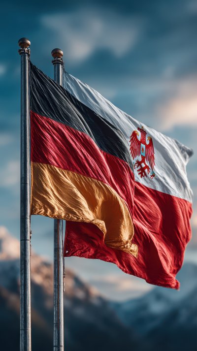 Germany And Austria Two Flags On Flagpoles And Bl 6eab34f6 40b9 4f3d 8299 3d18de531849 1 Gigapixel Standard 6x