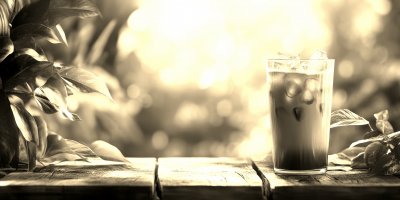 Glass Iced Coffee On Wood Table Green Nature Back 3105be42 870d 44da 8b7e 2722c4ebe335 0 Gigapixel Standard 6x Sepia
