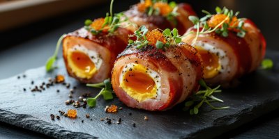 Gourmet Bacon Dish With Spicy Egg Yolks And 0011ba35 Cf0f 4089 B75b Ffec1f0f4e85 3 Gigapixel Standard 6x