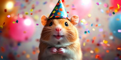 Happy Hamster In Party Hat With Confetti. Happy B 4c549ed2 586f 4adb A586 B1e2db7fdac1 3 Gigapixel Standard 6x Stylut