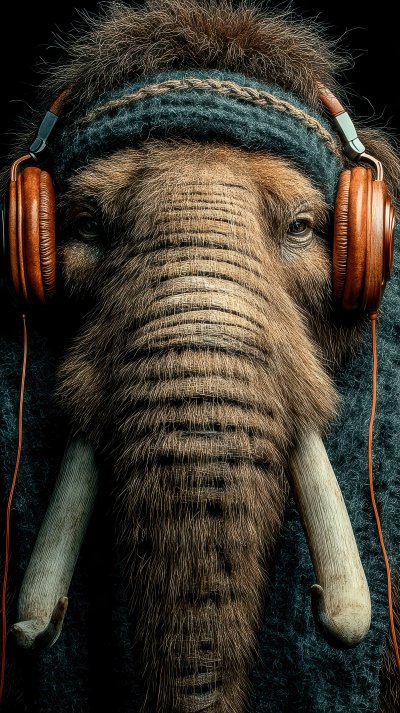 Mammoth In Headphones Isolated On A Black Backgro Becff1db 97d3 4da5 8003 471a27cab5f7 1 Gigapixel Standard 6x