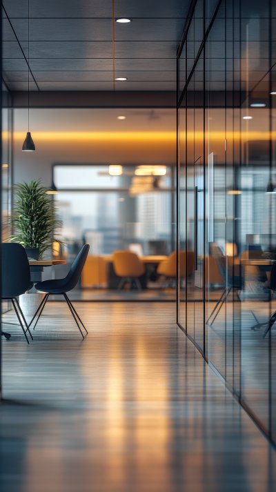 Modern Office With Glass Wall Blurred Background. W 06b69f0a D486 4c1a Be8d 6f1e2da6a535 1 Gigapixel Standard 6x
