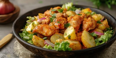 Mustard Potato Salad With Fried Chicken Salad With Chicken Ultra Realistic Photorealistic Ar 2 1 1736220990 Gigapixel Standard 6x