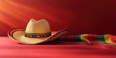 One Mexican Sombrero Hat On Red Background. Space 6d9d1232 6ed5 4e98 8cee B59076b868fa 3 Gigapixel Standard 6x