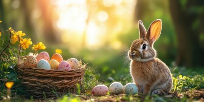 Rabbit Beside A Colorful Easter Egg Basket In A S 35caad3b A7e6 4b2f 86a0 0beb2b67a5d4 3 Gigapixel Standard 6x