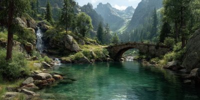 Scenic Mountain Lake With Stone Bridge And Waterf Ef063cf8 A7f0 4bed 98bc 20c967218cca 2 Gigapixel Standard 6x
