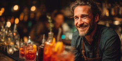 Smiling Barkeeper At Counter With Glass Of Cockta 1183a036 C087 43c4 8935 5d5b18e0c515 1 Gigapixel Standard 6x