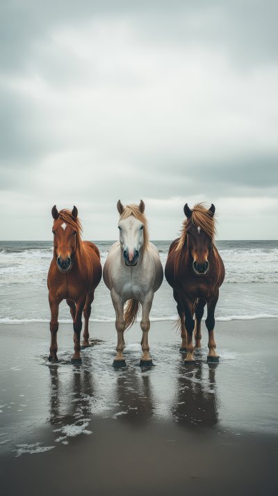 Three Wild Horses With Low Heads Walking Along Th B0b0bfa4 2ad2 4e77 889b 4340dc13d1cb 1 Gigapixel Standard 6x