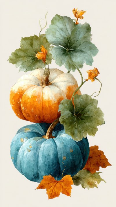 Watercolor Painting Of Two Pumpkins With Autumn Ca30505c Ef66 4f55 Ba9a Fea5939e8b78 1 Gigapixel Standard 6x