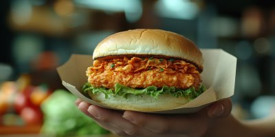 Woman Holding Crispy Chicken Sandwich In Paper. C E24459b0 0d92 4c7b 8885 779e5b35a939 1 Gigapixel Standard 6x