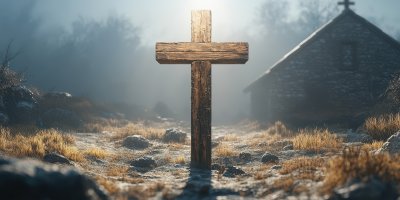 Wooden Cross On The Fill. The Symbol Of Crucifixi 02ca04f5 Ff16 48a0 A2ca Cee2989c524a 2 Gigapixel Standard 6x