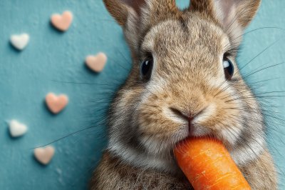 Adorable Bunny Eating Carrot Against Soft Blue Ba 25f0db3c 42bf 443d A938 66e978c4ee51 0 Gigapixel Standard 6x