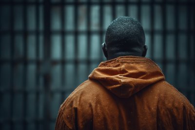 Back View Of African American Prisoner Behind Pri 690a5bfb Dbaf 4e40 Af42 Eeb269f9955a 2 Gigapixel Standard 6x
