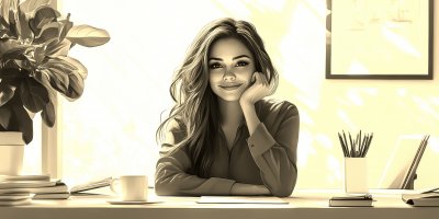 Business Woman Leaning On Her Desk Happ Ec53b827 34e4 43d3 860e C1bc0eec86c7 2 Gigapixel Standard 6x Sepia