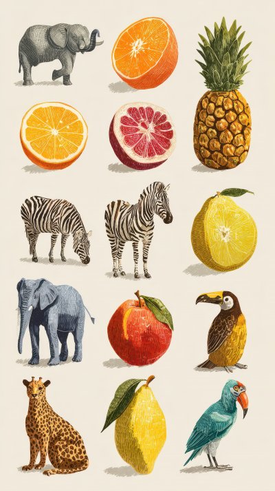 Set Of Images Of Fruits. Animals Icon Set. Illus A555cab3 A7e5 4671 Bd7b 320847837271 1 Gigapixel Standard 6x